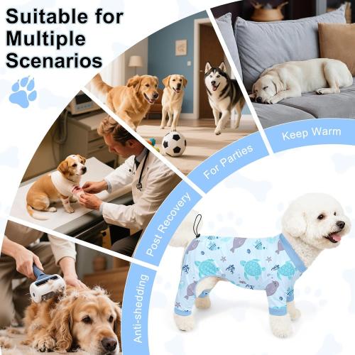 Bienbee Dog Pajamas, 4 Pack Dog Recovery Suit Shedding Suit Cute Soft Puppy Clothes Dogs Pjs Onesies Jammies Adjustable Breathable & Stretchy Clothes for Small Medium Large Dogs Girl Boy Puppy-XL