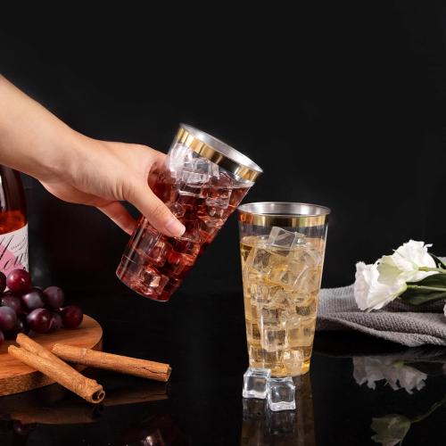 WDF 100 PACK Gold Plastic Cups - 12 OZ Gold Rimmed Disposable Cups for Thanksgiving Party, Holiday Gathering, Wedding