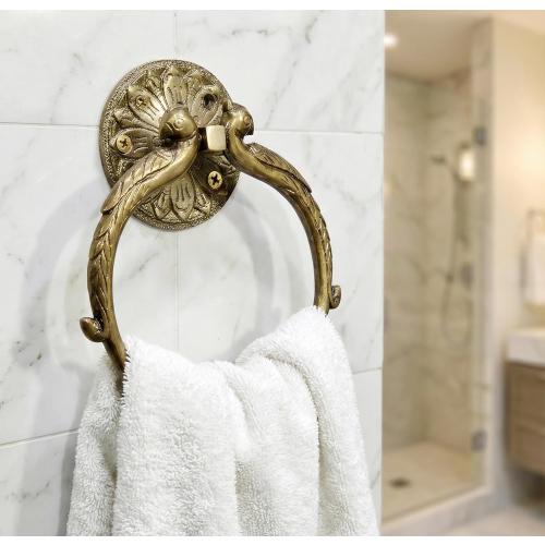 7.5 Inches - Brass Hand Towel Hanger Holder | Hand Towel Hanger Holder | Towel Holder for Bathroom in Twin Peacock Design