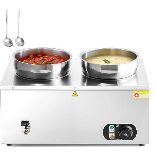 Single-Well Commercial Food Warmer with Two 7.4 qt. Inset Pots, Electric Warmer for Food with Adjustable Temp & Auto Shutoff, Stainless Steel Food Heating Unit for Buffet Food Truck Hotel More