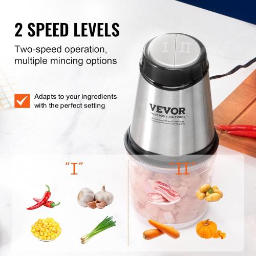 VEVOR Food Processor, Electric Chopper 400W, Electric Meat Grinder with 2 Speeds, Veggie Chopper for Baby Food, Meat, Onion, Vegetables