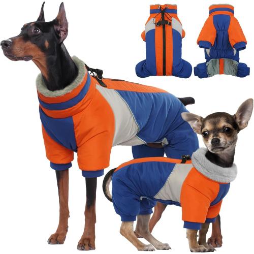 Kuoser Fullbody Dog Jacket, Large Dog Winter Coat with Built-in Harness, Reflective, Suitable for Begle, Corgi, Labrador (Blue XL)