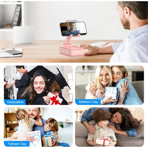 TechGlow Gifts for Men Women Foldable Cellphone Stand with Charging Function Birthday Gift Idea for Mom Dad Cool Gadget Tech Gifts-Pink