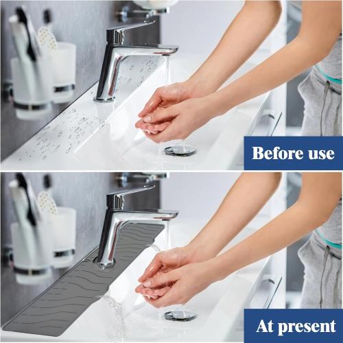 Kitchen Sink Splash Guard, 24in Silicone Faucet Mat Splash Catcher, Handle Drip Catcher Tray, Multipurpose for Kitchen Dish Drying Mats Sponge Holder and Bathroom Countertop Protect 2pk