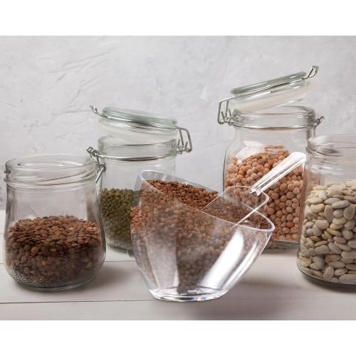Hoolerry 8 Pcs Serving Bowls Kit Include Plastic Bowls for Parties and Popcorn Measuring Scoops Acrylic Plastic Kitchen Angled Candy Scoops for Office Canister Salad Cooking (Clear,25 oz)