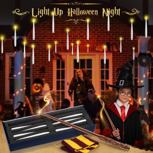 Floating Candles with Wand - Christmas Decorations Magic Flameless Candles Flickering Warm Light LED Hanging Candle Remote, Battery Operated Candles for Christmas Outdoor Indoor Party Decor