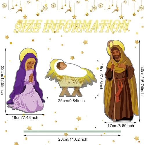 Amyhill 3 Pieces African American Christmas Decorations Black Nativity Set Outdoor Large Nativity Scene Manger Scene Holy Religious Yard Sign Decoration for Holiday Garden Lawn Decor