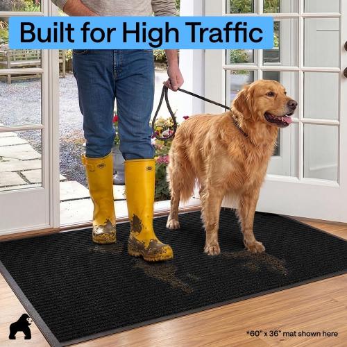 GORILLA GRIP Waterproof Traffic Guard Door Mat, Indoor and Outdoor Heavy Duty Entryway Mats, Strong Backing Commercial Utility Rugs, Office Hallway, Garage and Patio, Low Profile Runner,