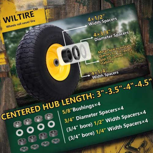 15x6.00-6 Tire and Wheel Assembly (2 Pack),Replacement Riding Lawn Mower Front Tires - With 3 Centered Hub and 3/4 Bushings (Extra 5/8 Bushings)