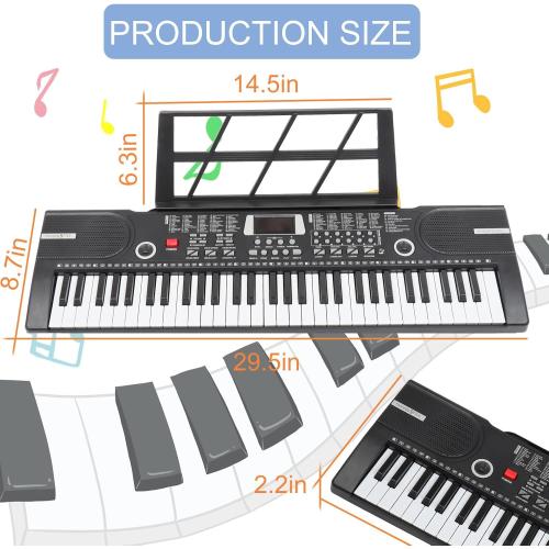 61 Key Keyboard Piano, Portable Electronic Keyboard Piano for Beginners with Speakers, Microphone, Sheet Music Stand, 100 Voices, 100 Rhythms, Digital Music Keyboard Built-In Speakers