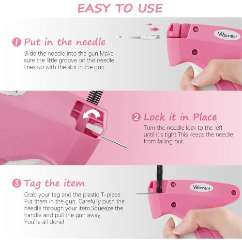 Stitch Gun for Clothes Stitchy Tagging Gun for Clothing Stitchy Quick Clothing Fixer -Includes 1,000 Black Fasteners & 1,000 White Fasteners & 6 Needles(hotpink White)