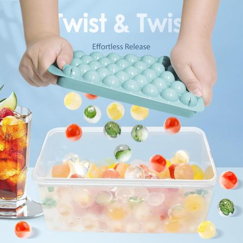 WIBIMEN Ice Cube Tray with Lid and Bin - Round Ice Trays for Freezer with Lid - Ice Cube Trays for Freezer with Ice Container (1-2PACK Blue)