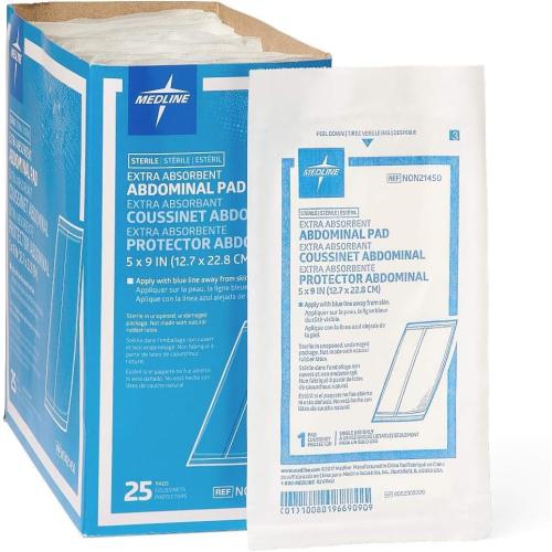 Medline Medline Sterile Abdominal Pad, NON21450H, 5 inch x 9 inch, 4 Packs of 25 Count