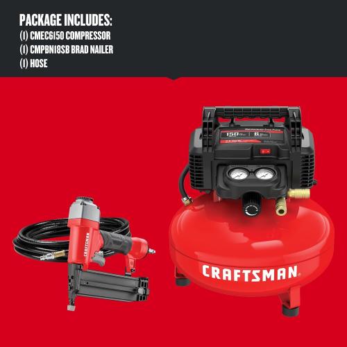 CRAFTSMAN Brad Nailer and Air Compressor Combo Kit With Hose (CMEC1KIT18)