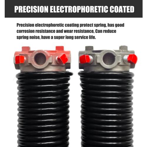 Garage Door Torsion Spring Set, Pair of 2 Electrophoresis Coated Garage Door Spring Replacement with 2 Non-Slip Winding Bars and Bearing, Minimum 16000 Cycles (.218x2x26)