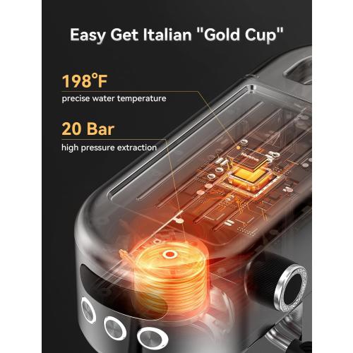 Neretva Espresso Machine 20 Bar, Super Compact Espresso Maker Stainless Steel Professional Coffee Machine Espresso with Power Steam & LED Display for Home Barista Latte and Cappuccino Maker-Silver