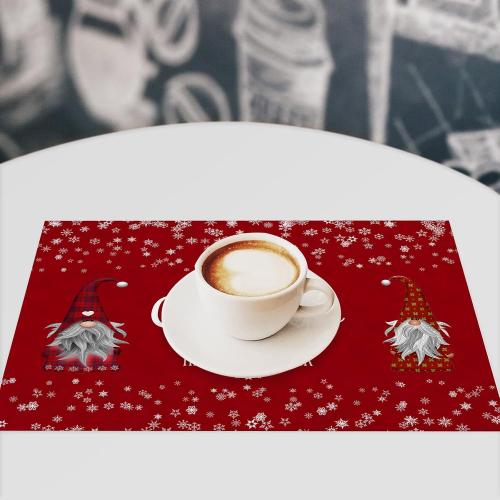 Christmas Placemats Set of 6, Heat Resistant Non-Slip Red Place Mats for Kitchen Dining Table, Washable Durable Cloth Table Mats Holiday Decor, 18x12 Inch