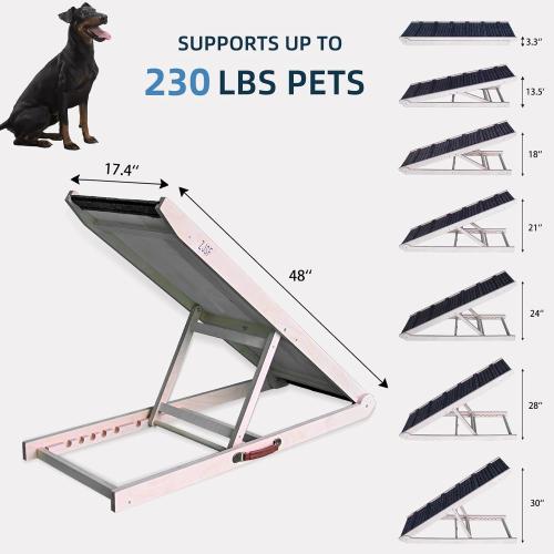ZJSF Dog Ramp for Bed,Foldable Wooden Portable Non-Slip Dog Ramp for Couch,Small to Large Pet Ramp for Cars,Stairs with High Traction Mat,6 Adjustable Height from 13.5 to 30,Supports up to 230lbs