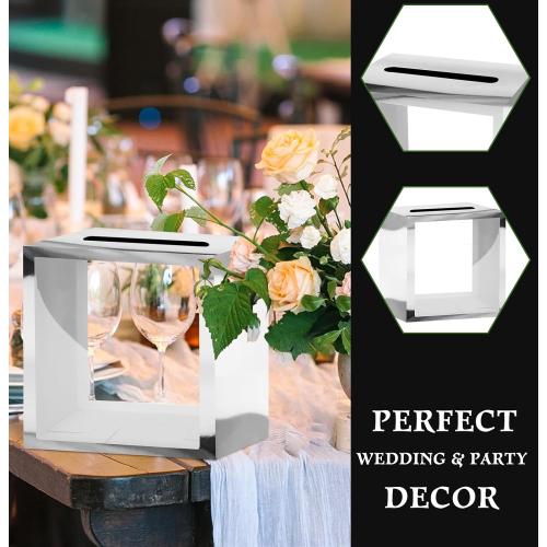 SietDESEO Silver Card Box for Party with Clear Window Box for Cards Receiving for Wedding Birthday Graduation Baby Shower Decorations Raffle Ticket Box