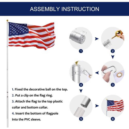 Panta 20FT Telescoping Flag Pole Kit, Extra Thick Heavy Duty 14 Gauge Telescopic Flagpole Fly 2 Flags, Outdoor Aluminum Inground Flag Poles with 3x5 American Flag for Residential, Yard or Commercial‼️light dirt‼️