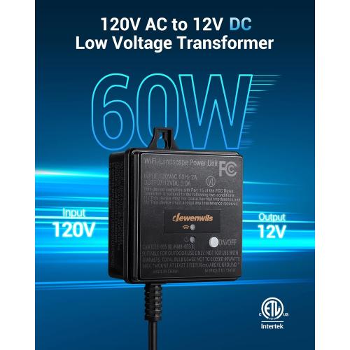DEWENWILS 60W WiFi Low Voltage Transformer, 120V AC to 12V DC, Smart Outdoor Low Voltage Landscape Transformer with Timer, Work with Alexa & Google Home, Weatherproof for Landscape Lights, FCC Listed