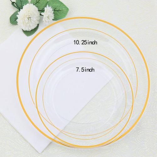 I00000 60 Pcs Clear Gold Plastic Plates, Gold Disposable Plates Includes: 30 Dinner Plate 10.25 and 30 Dessert Plate 7.5 , Premium Clear Plate Prefect for Wedding and Gold Plates Party/Birthday