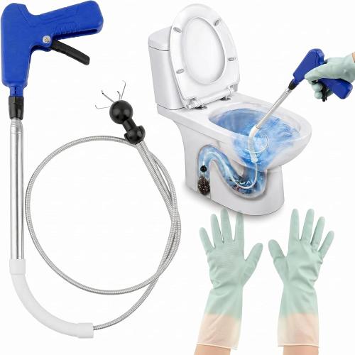 Toilet Snake Drain Auger with Gloves, 51-Inch Flexible Spring Plumbing Auger, Heavy-Duty Clog Remover for Hair & Debris, Drain Cleaning Tool for Bathroom Drains, Kitchen Sink and Toilet