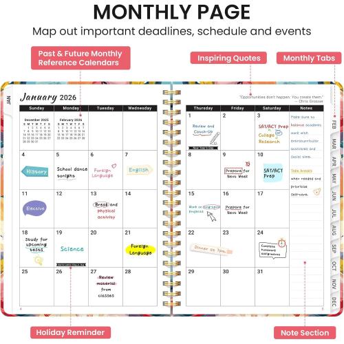 2026 Planner, Weekly and Monthly Calendar Planner for Women, Jan 2026 - Dec 2026, Hardcover Planning Agenda book with Tabs, Spiral Bound, Inner Pocket, Perfect for School Office Supplies, 6.3 x 8.5 - Pastel Garden