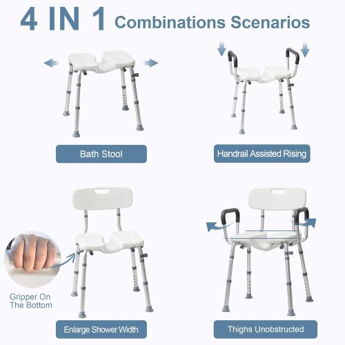 Shower Chair for Inside Shower with Arms and Back, Anti-Slip Design Shower Seat, Shower Chair for Elderly and Disabled with Groove for Private Cleaning, Adjustable Height