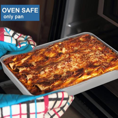 P&P CHEF Stainless Steel Baking Pan with Lid, Rectangular Cake Pans, Sheet Pan Bakeware for Baking Lasagna Brownies, 2-Inch Deep Side & Heavy Duty, Easy to Store & Clean (12.3, 4Pcs)