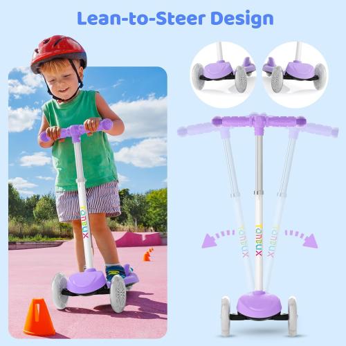 TONBUX Kids Scooter for Ages 3-8, Toddler Scooter with Light-Up Wheels, Adjustable 4-Level Height 3-Wheel Scooters for Kids, Lean-to-Steer Design