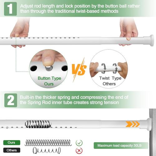 Tension Curtain Rod,43-102 Inch Shower Rod No Drilling,Shower Curtain Rods Spring Tension Rod Non-Slip - Heavy Duty Adjustable Curtain Rod,Shower Rods for Bathroom Windows Doorway,Matte White