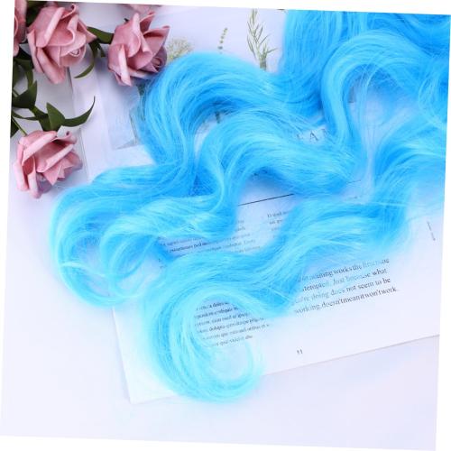 Vaguelly Colorful Long Wave Curly Hair Wig with Bangs Sky Blue Cosplay Wig for Women for Daily Wear and Stage Performance Safe Comfortable