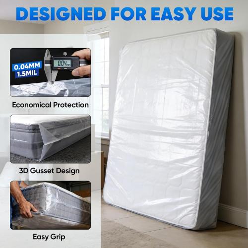TICONN 2PK Plastic Mattress Bag for Moving Storage, Waterproof Mattress Protector Cover, Heavy-Duty Mattress Moving Supplies (1.5 mil, Full)