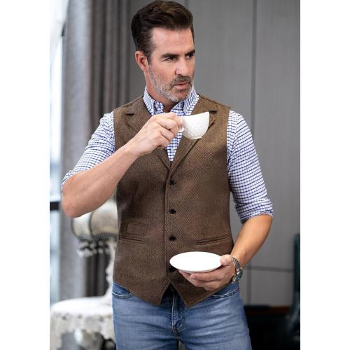 Size XL Solove-Suit Mens Vintage Tweed Suit Vest Notch Lapel Dress Waistcoat Western Cowboy Vest