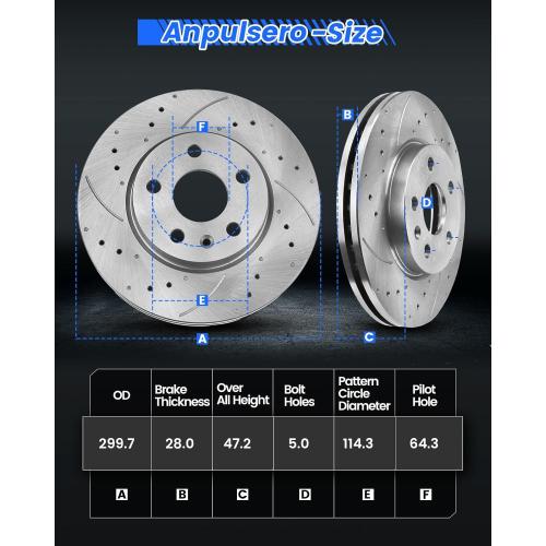 Anpulsero Brake Pads And Rotors Kit Front Compatible with 1999-2004 Honda Odyssey, 2001-2005 Acura MDX, Automotive Replacement Brake Kits 31275 D793-7663 Drilled And Slotted Rotors 299.7mm(11.8in)