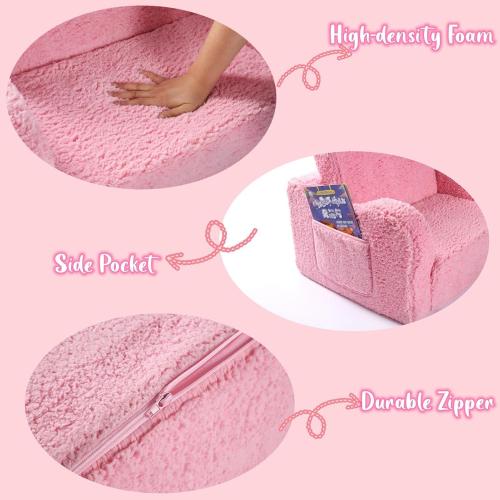 Kids Sofa, 2-in-1 Flip-Out Foam Couch with Soft Sherpa Cover, Cozy Play Lounge Chair, Pink