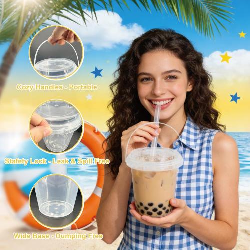 30 Sets 34 oz Drink Buckets with Lids and Straws, Reusable Clear Plastic Party Cups Disposable iced Coffee Cups with lids ,for Iced Smoothies, Milkshakes, lids for Lemonade, Pool and Beach Parties