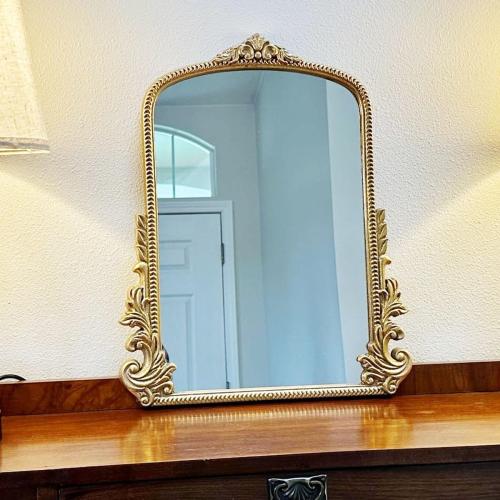 Vintage Small Arched Mirror, 17x 12 Wall Mounted Tabletop Vanity Mirror | Adjustable Stand, Sturdy Frame for Living Room, Bedroom Vanity (Makeup, Braiding), Bathroom, Entryway, Porch, Home, Dormitory