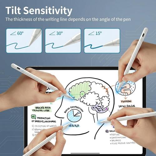 JDB A16 Stylus Pen for iPad, 3X Fast Charge,Tilt Sensitivity & Palm Rejection Active Pencil Compatible with 2018-2025 Apple iPad Pro 11/12.9 /M4, iPad Air 3/4/5/M2/M3,iPad mini 5/6