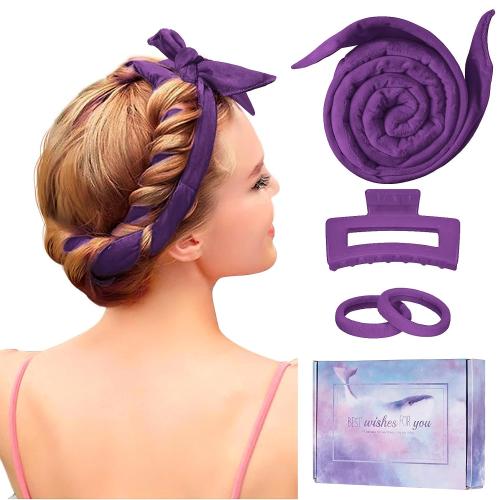Flylipu Heatless Curling Rod Headband, Upgraded 60' Extra Long Soft Velvet Hair Curlers to Sleep In, No Heat Curls for Most Hair Types, Includes Directions (Purple, 1 Count)