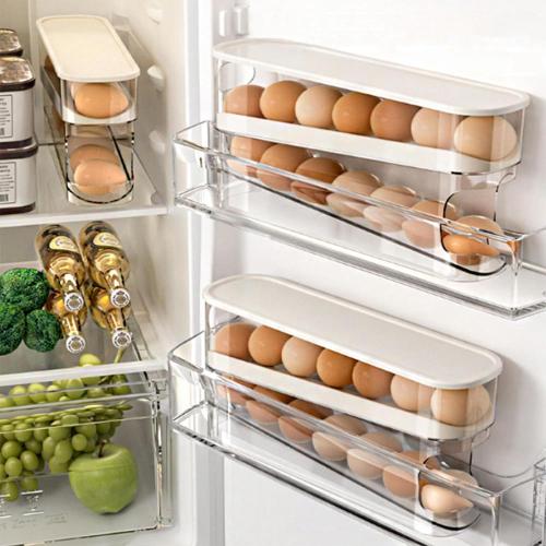 Auto Rolling Fridge Egg Organizer, Space Saving Eggs Dispenser for Refrigerator Storager, Home Egg Holder, 1 pack