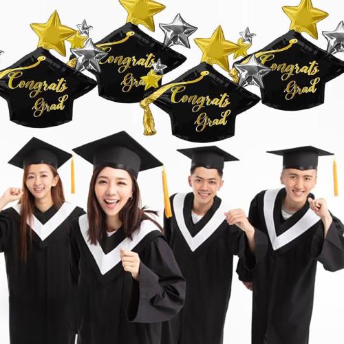 4Pcs Graduation Cap Balloons Big Congrats Grad Hat Foil Balloons for Class of 2026 Party Decorations
