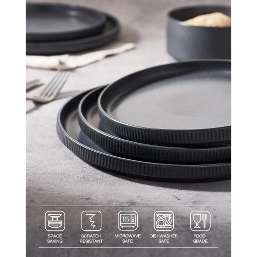 famiware Star Dinner Plates for 6, 10 inches Plate Set, Scratch Resistant, Stoneware Dinnerware, Kitchen Modern Rustic Serving Dishes, Matte Dark Charcoal (Full Glaze)