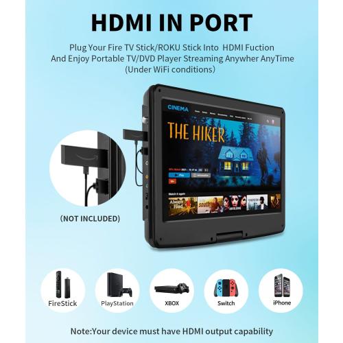 17.9 Portable DVD Player Built in TV with 15.6 Large HD Swivel Screen, ATSC Tuner, Built-in Battery, High Volume Speakers, Support HDMI/USB/AV/Sync TV and Multiple Formats