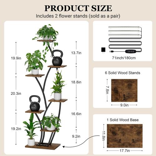 Plant Stand Indoor with Grow Light - Lighted Indoor Plant Shelf Tall 2 Pack