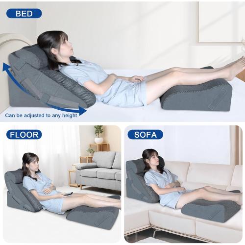 KingPavonini 4PCS Bed Wedge Pillow Post Surgery, Orthopaedic Sleeping Wedge Pillow Set for Neck, Back and Leg Pain Relief, Acid Reflux, GERD, Memory Foam Pillow for Sleep Apnea with Travel Bag