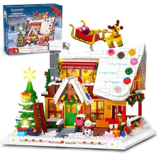 2024 Christmas Gingerbread House Mini Building Set with LED Light, 1834 PCS Winter Village Building Block Toy with Christmas Tree, Holiday Cabin Building Kit Xmas Gift for Adults Teens Kids 8