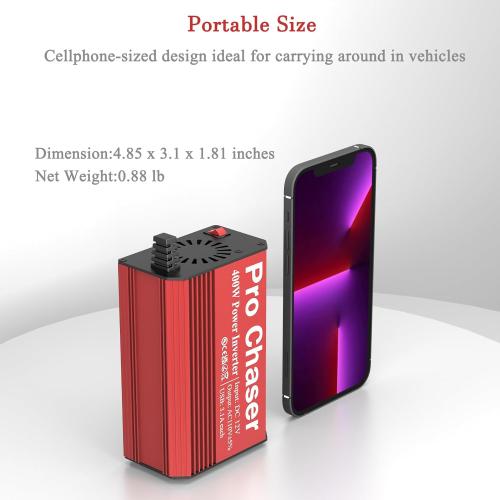 Pro Chaser 400W Power Inverters for Vehicles - DC 12v to AC 110v Car Inverter Converter, 6.2A Dual USB Charging Ports, Dual AC Adapter for Laptops Air Compressor