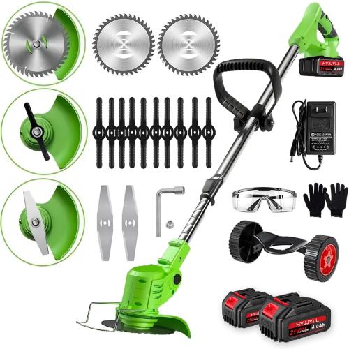 Weed Wacker, 21V Electric Cordless Weed Eater 3Types Blades and 2×4.0Ah Battery Powered, Adjustable Cutting Angle & Height,3 in 1Stringless Grass Trimmer/Lawn Edger/Brush Cutter, for Lawn Yard Garden